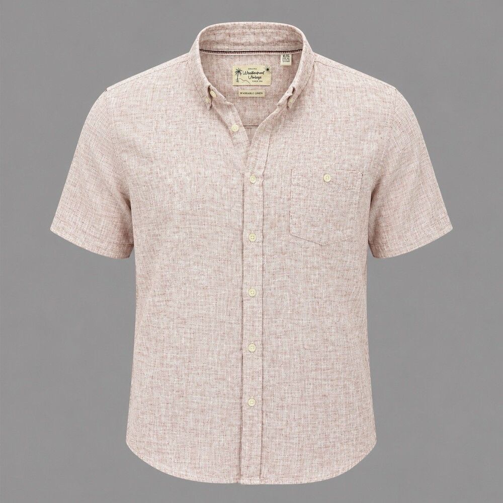 Weatherproof Vintage Washable Linen Shirt Men’s XL Pink Short Sleeve Button Up
